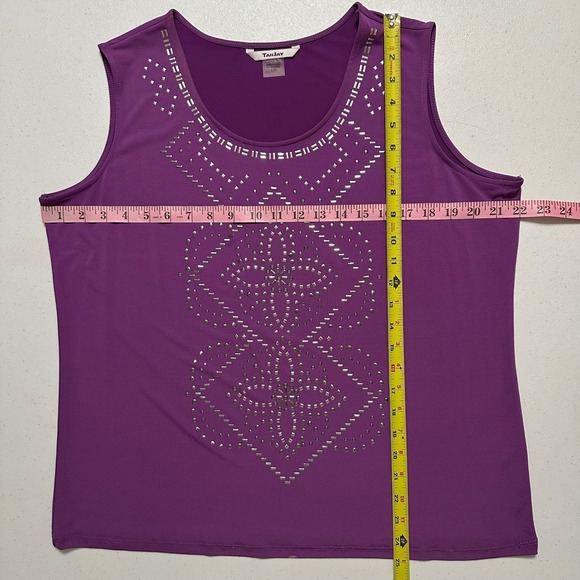 TanJay Purple Black Burnout Velvet Open Front Cardigan & Studded Tank Top Sz L - Picture 7 of 10